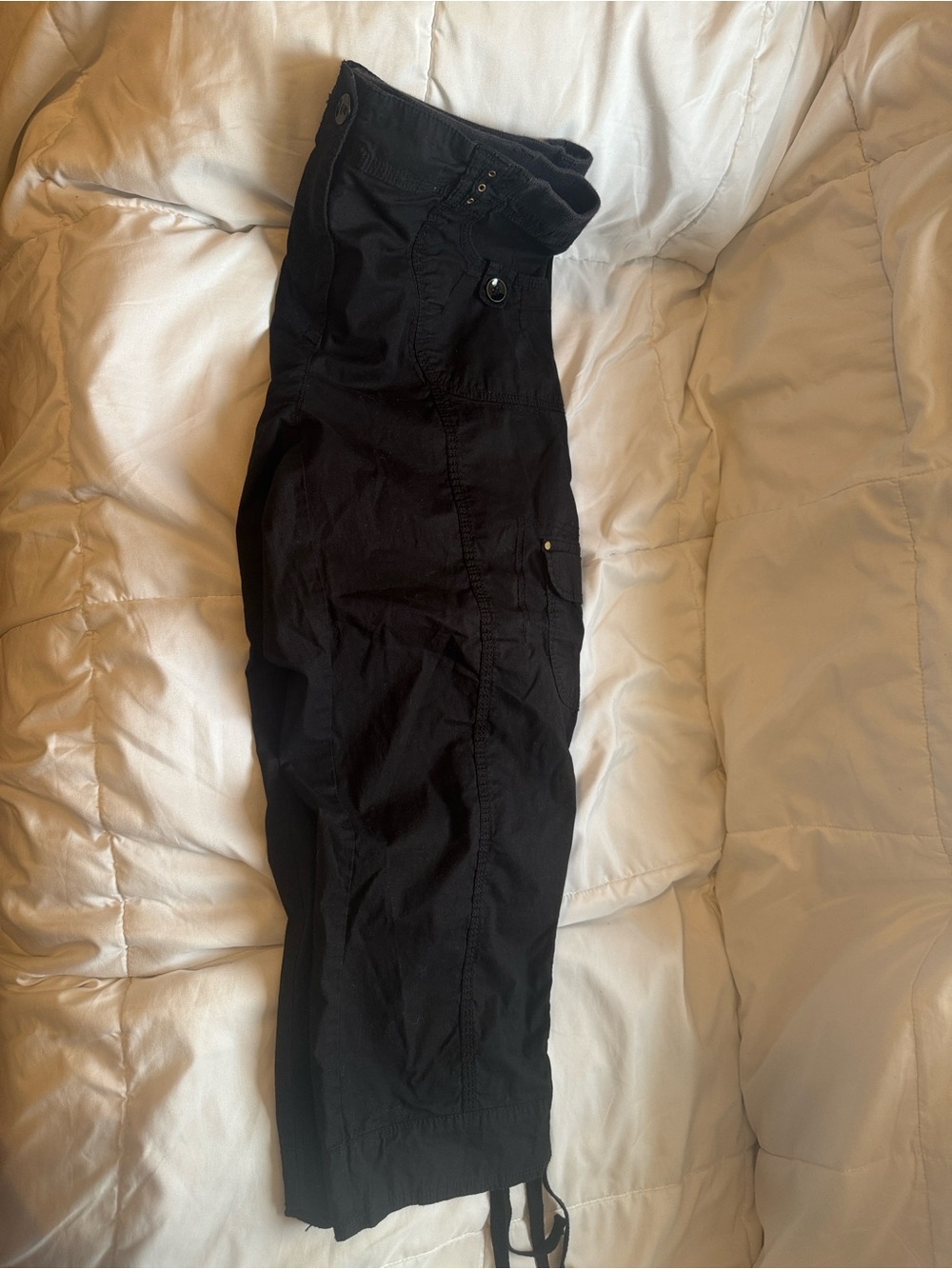 Chico's Black Cropped Cargo Pants with Drawstring Hem